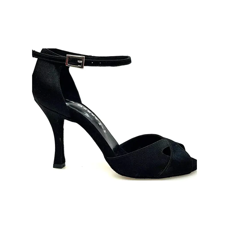 Ely QA (32QA B ) - Scarpa da Ballo Salsa Basica da Donna in Raso Nero e Cinturino singolo con Tacco Rocchettino
