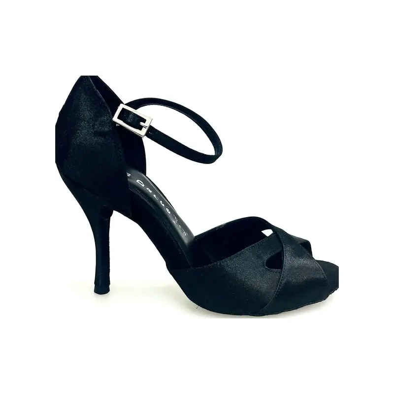Ely QA (32QA B ) - Scarpa da Ballo Salsa Basica da Donna in Raso Nero e Cinturino singolo con Tacco Spillo