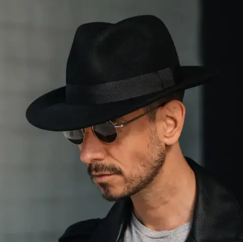 Fedora - Cappello in Feltro di lana Nero Fascia Nera foderato in raso