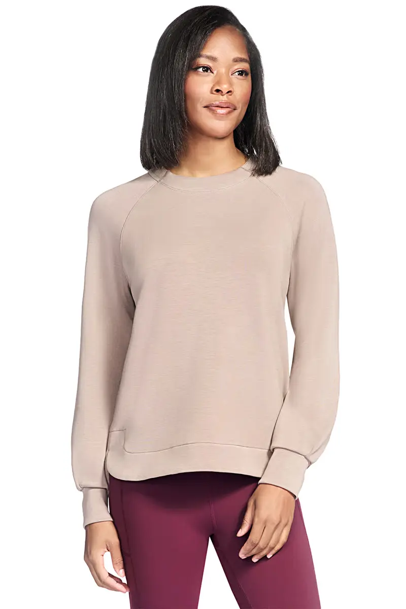 Felpa beige con maniche raglan e orlo stondato Skechers SKECHLUXE Elevate Crewneck