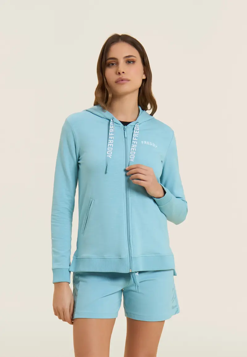 Felpa Cappuccio e Zip in Tessuto Fiammato e Coulisse FREDDY
