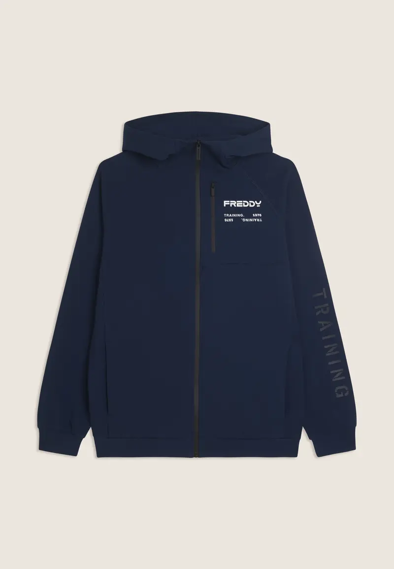 Felpa cappuccio zip con logo e dettagli tecnici