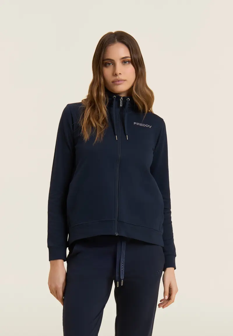 Felpa Comfort Fit Collo Alto con Zip e Logo FREDDY
