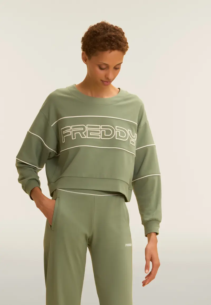 Felpa Comfort fit Cropped con Maxi Logo Ricamato