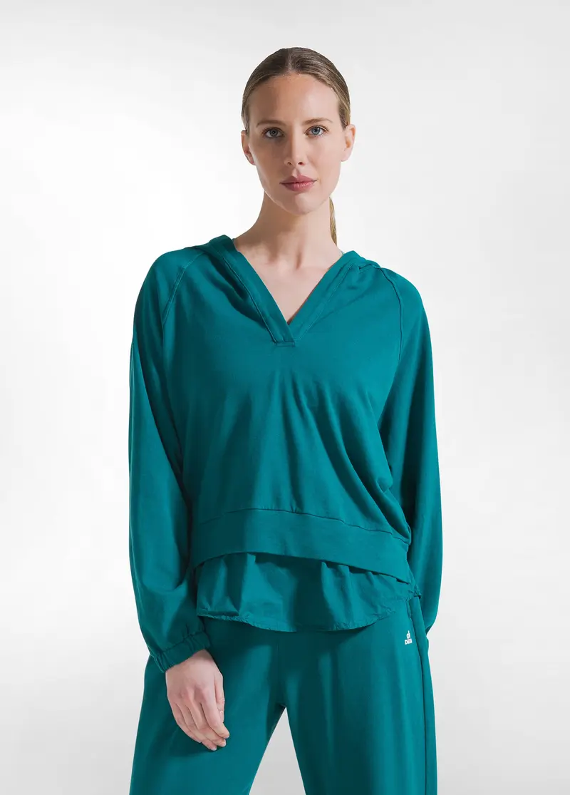 FELPA CON CAPPUCCIO E DETTAGLI EFFETTO PARACHUTE VERDE