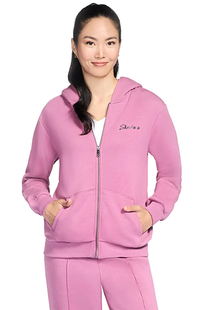 Felpa con cappuccio rosa con zip in tessuto skech-sweats french terry Skechers JA286