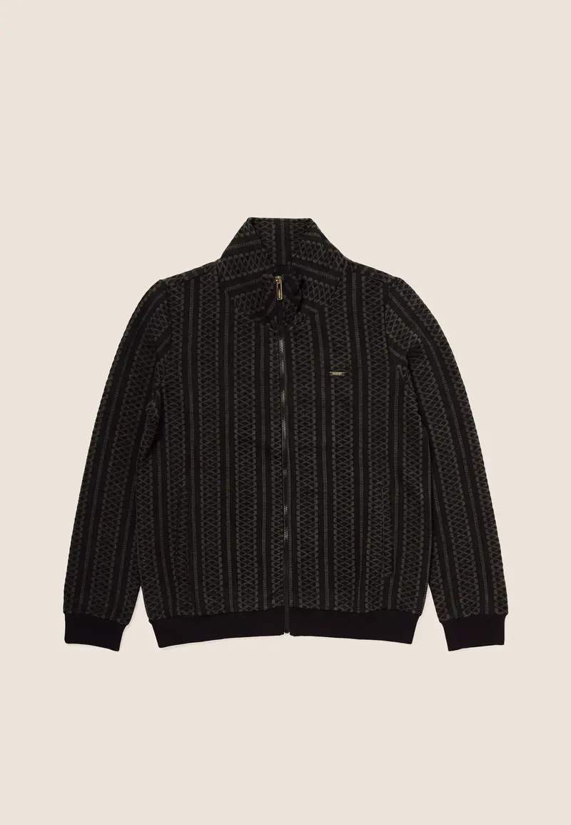 Felpa con collo alto e full zip in trama geometrica