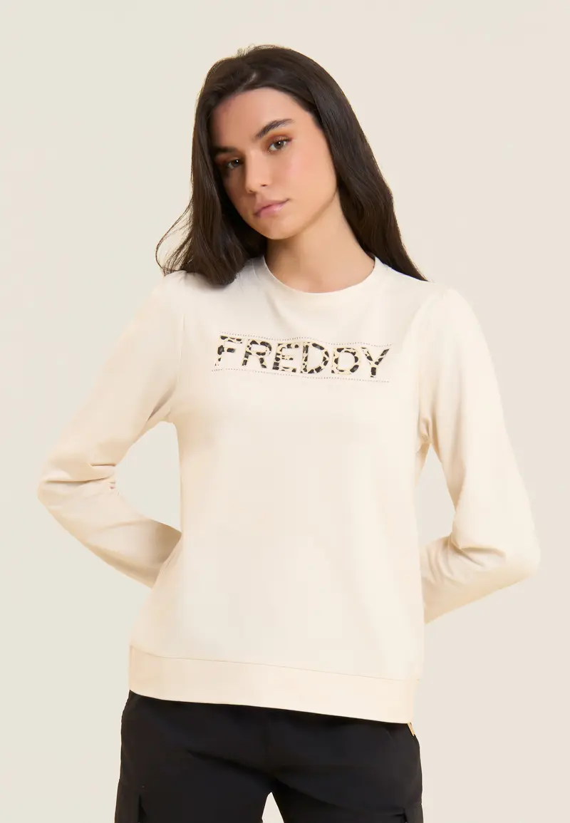 Felpa con Logo Animalier e Drappeggio sulle Spalle