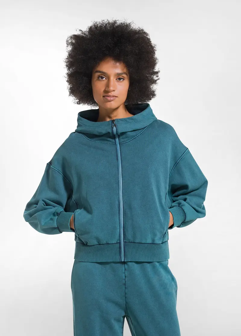 FELPA CON ZIP E CAPPUCCIO MARMORIZZATA OTHER
