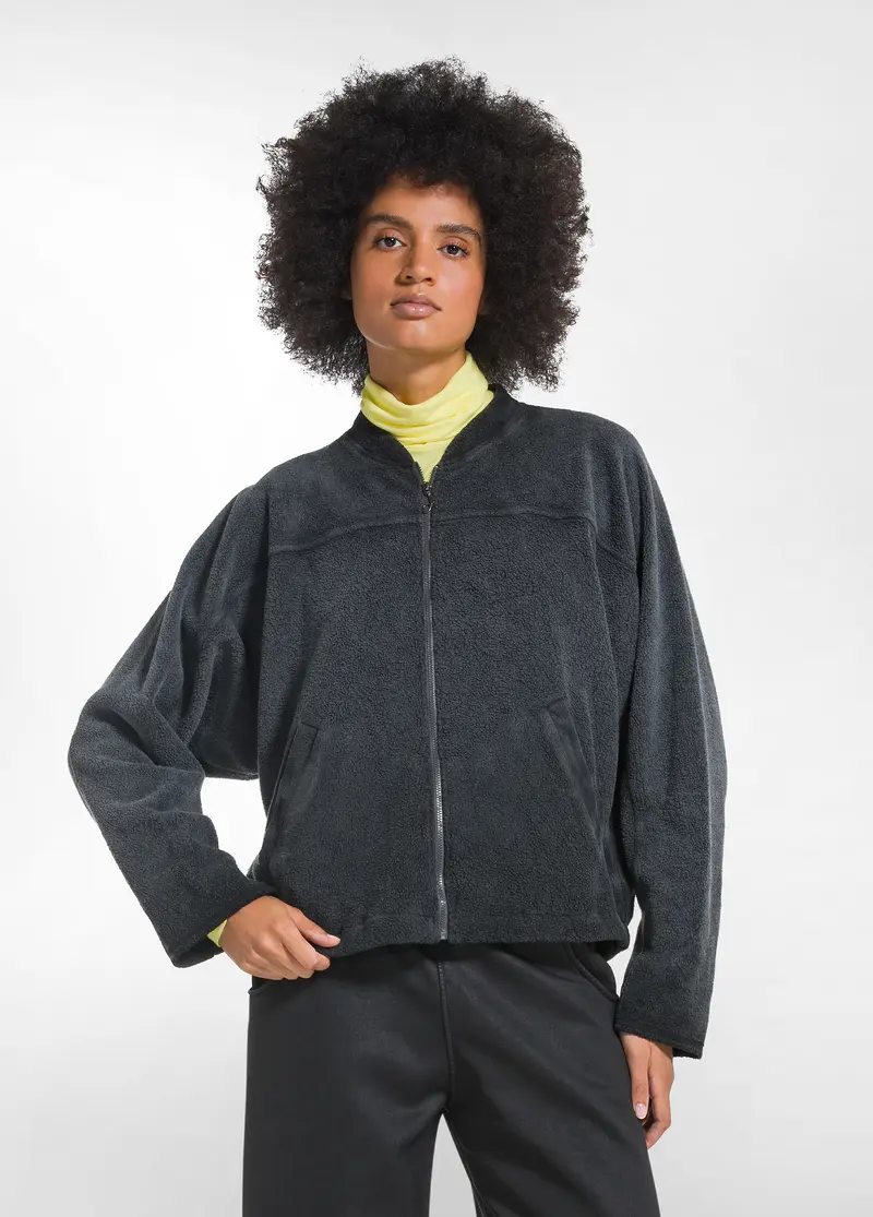 FELPA CON ZIP IN MORBIDO PILE NERO