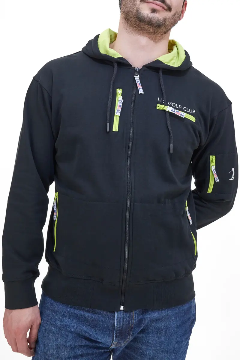 Felpa con Zip Nera Us Golf Club 1252