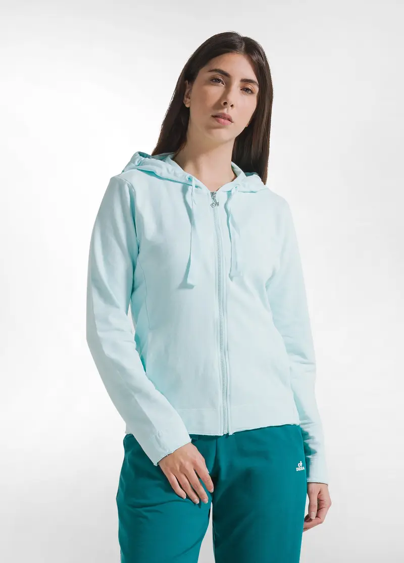 FELPA CORE LEGGERA CON ZIP E CAPPUCCIO BLU