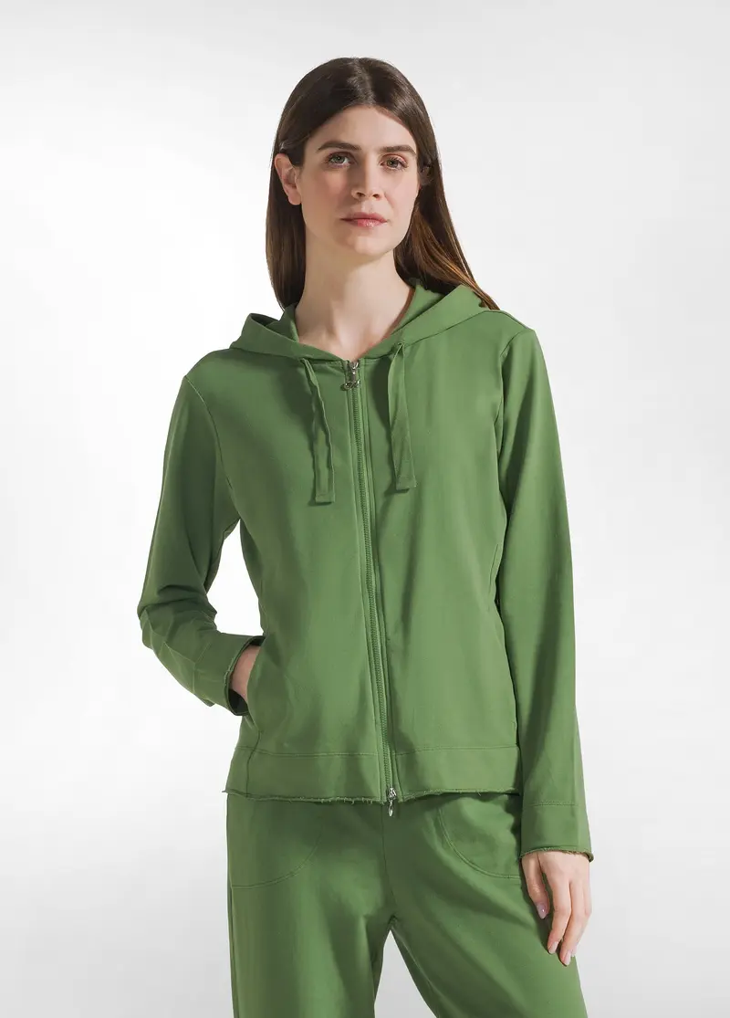 FELPA CORE LEGGERA CON ZIP E CAPPUCCIO VERDE