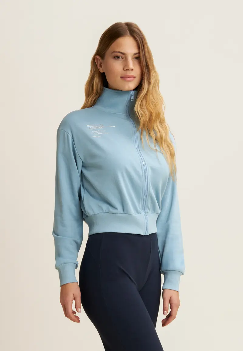 Felpa cropped con zip e collo alto in french terry