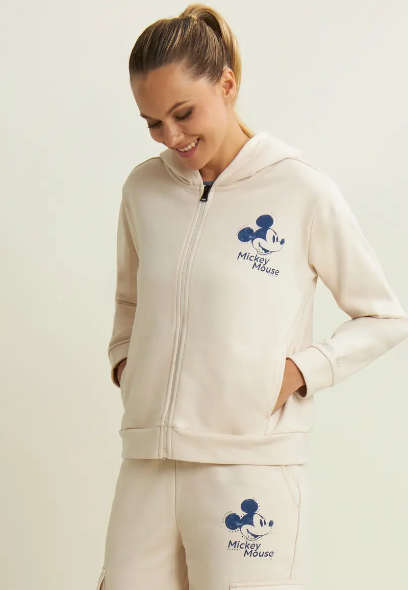 Felpa da donna con cappuccio, zip e grafica Mickey Mouse