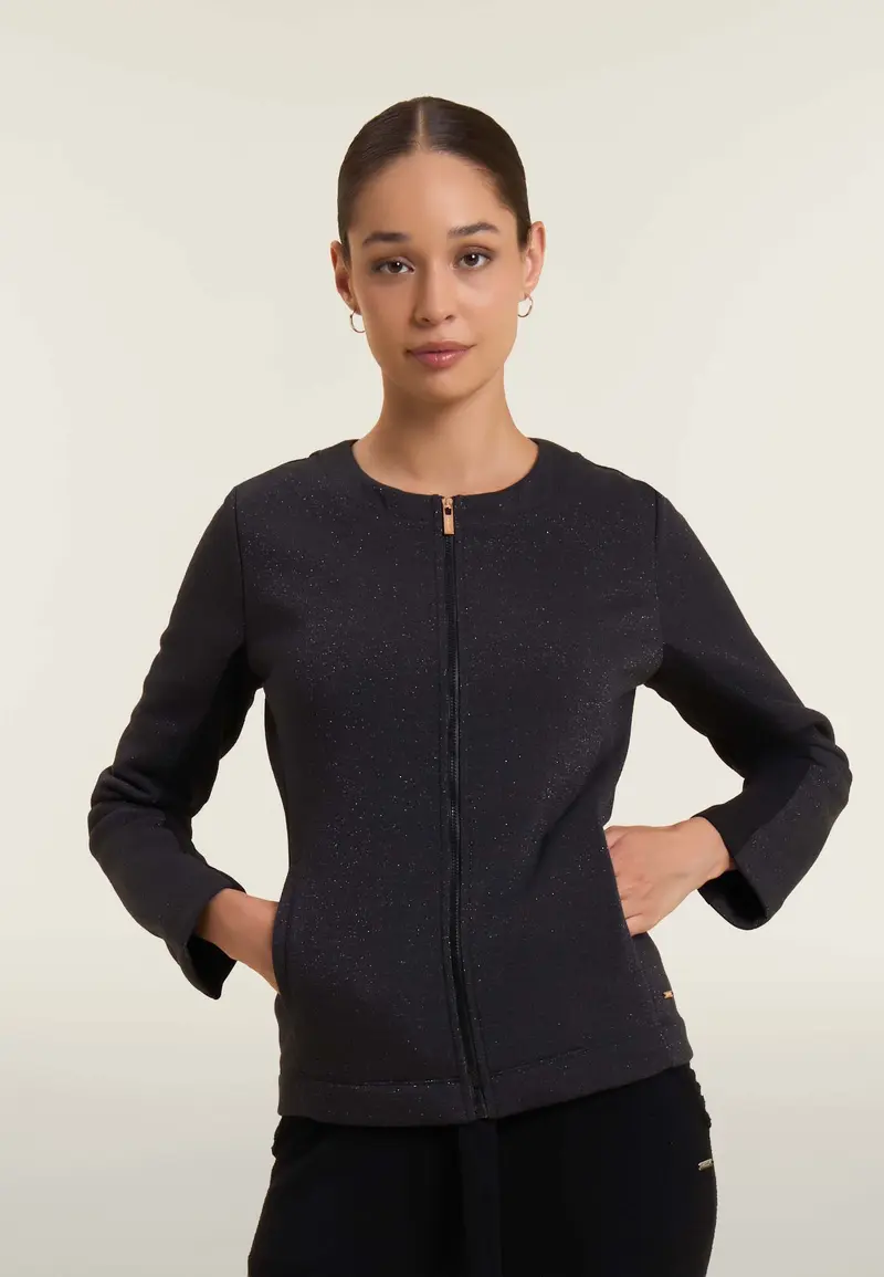 Felpa donna full-zip con fronte mélange lurex