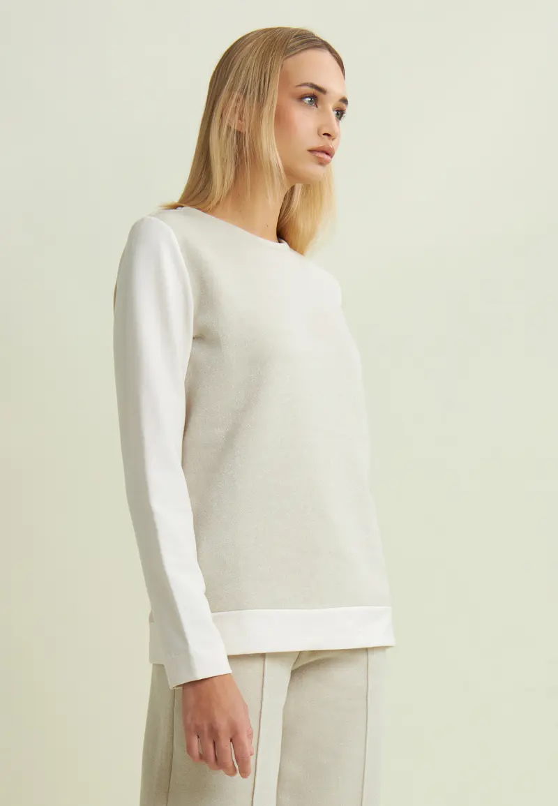 Felpa donna girocollo in mélange lurex