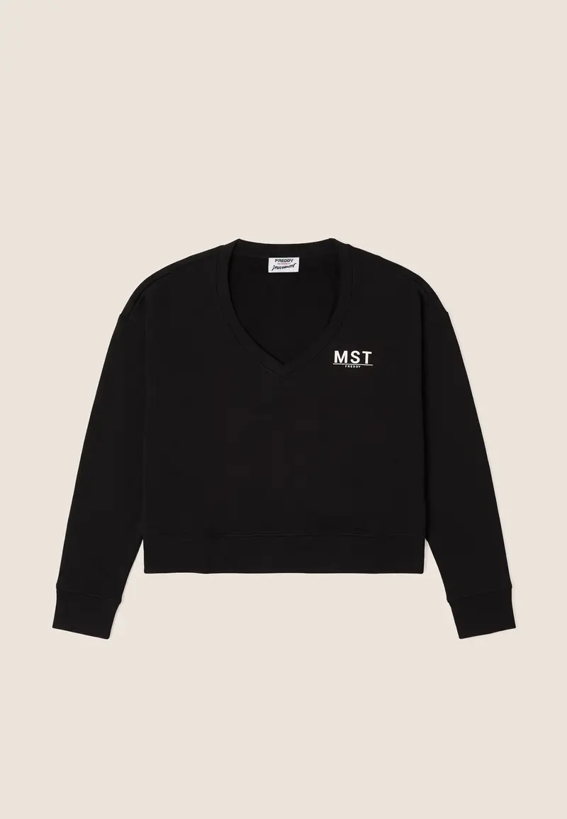 Felpa donna scollo a V comfort cropped basic
