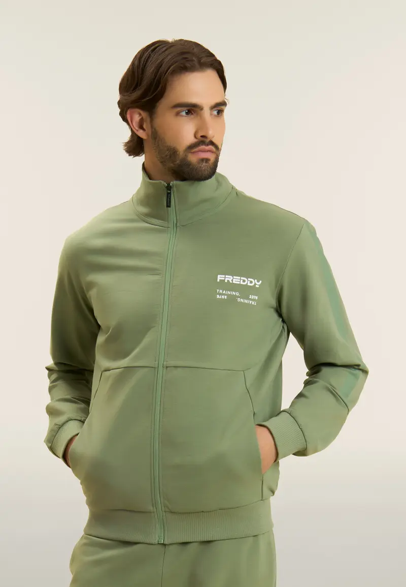 Felpa full-zip e cappuccio con dettagli tono su tono