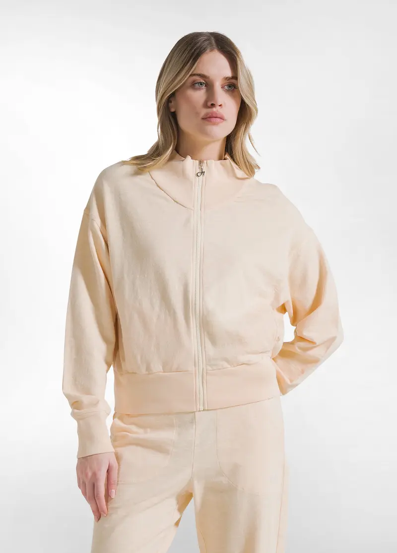 FELPA FULL-ZIP IN COTONE FIAMMATO ROSA