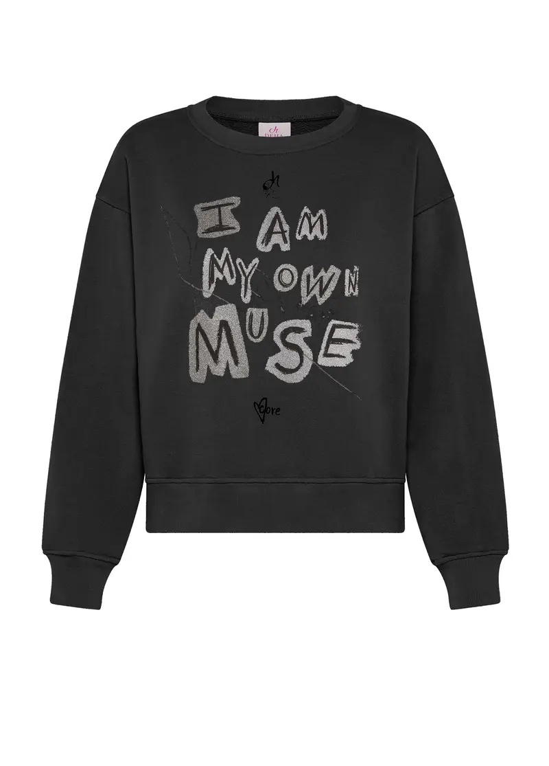 FELPA GIROCOLLO COMFY CON GRAFICA NERO
