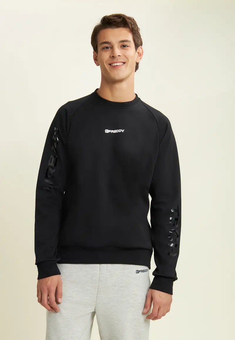 Felpa girocollo con zip laterale e stampe sulle maniche