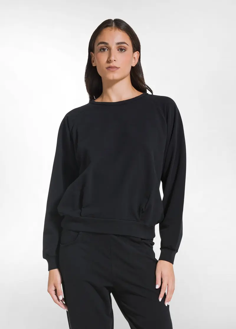 FELPA GIROCOLLO IN COTONE DEHA NERO