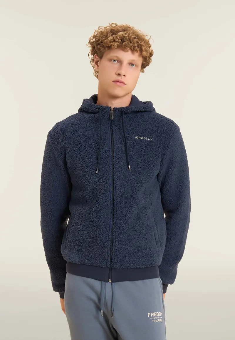 Felpa in pile sherpa con cappuccio in jersey