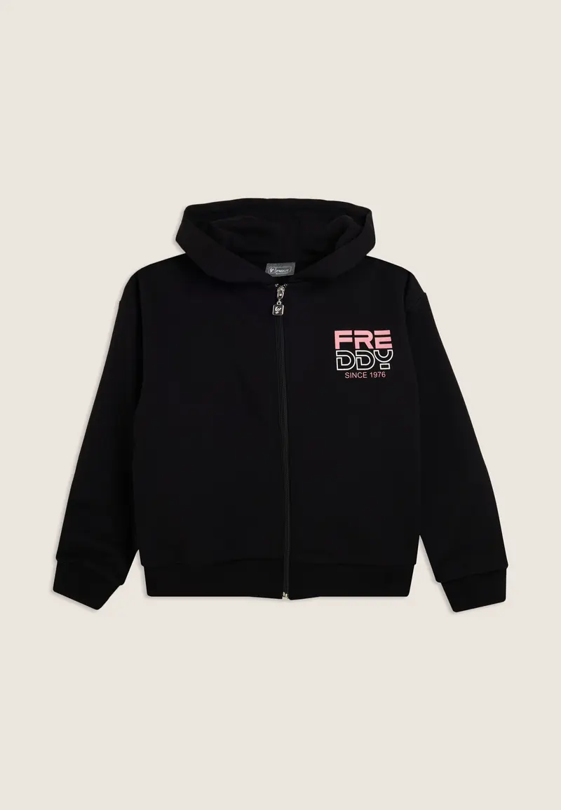 Felpa Junior comfort full-zip con cappuccio e logo bicolore