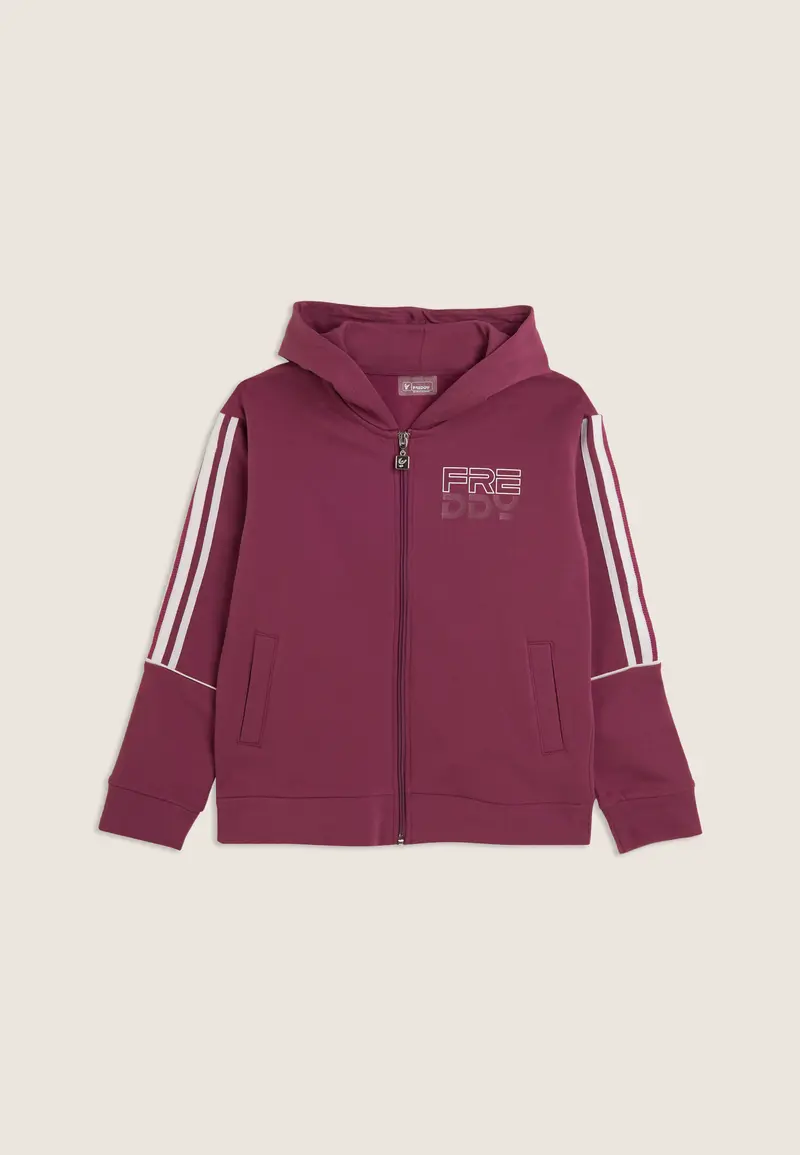 Felpa Junior oversize con bande a contrasto, zip e cappuccio