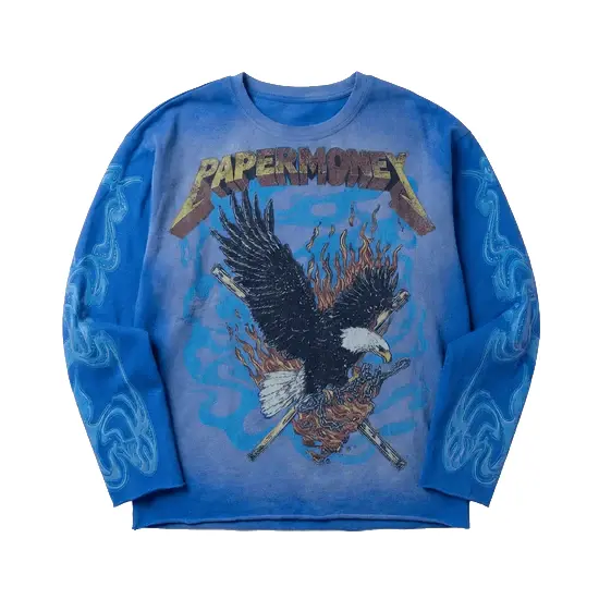 FELPA LEGGERA UOMO PAPER MONEY MANICHE LUNGHE EAGLE FLAMES