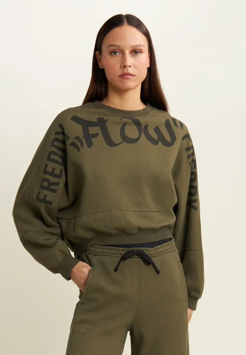 Felpa oversize cropped con maxi stampa Flow