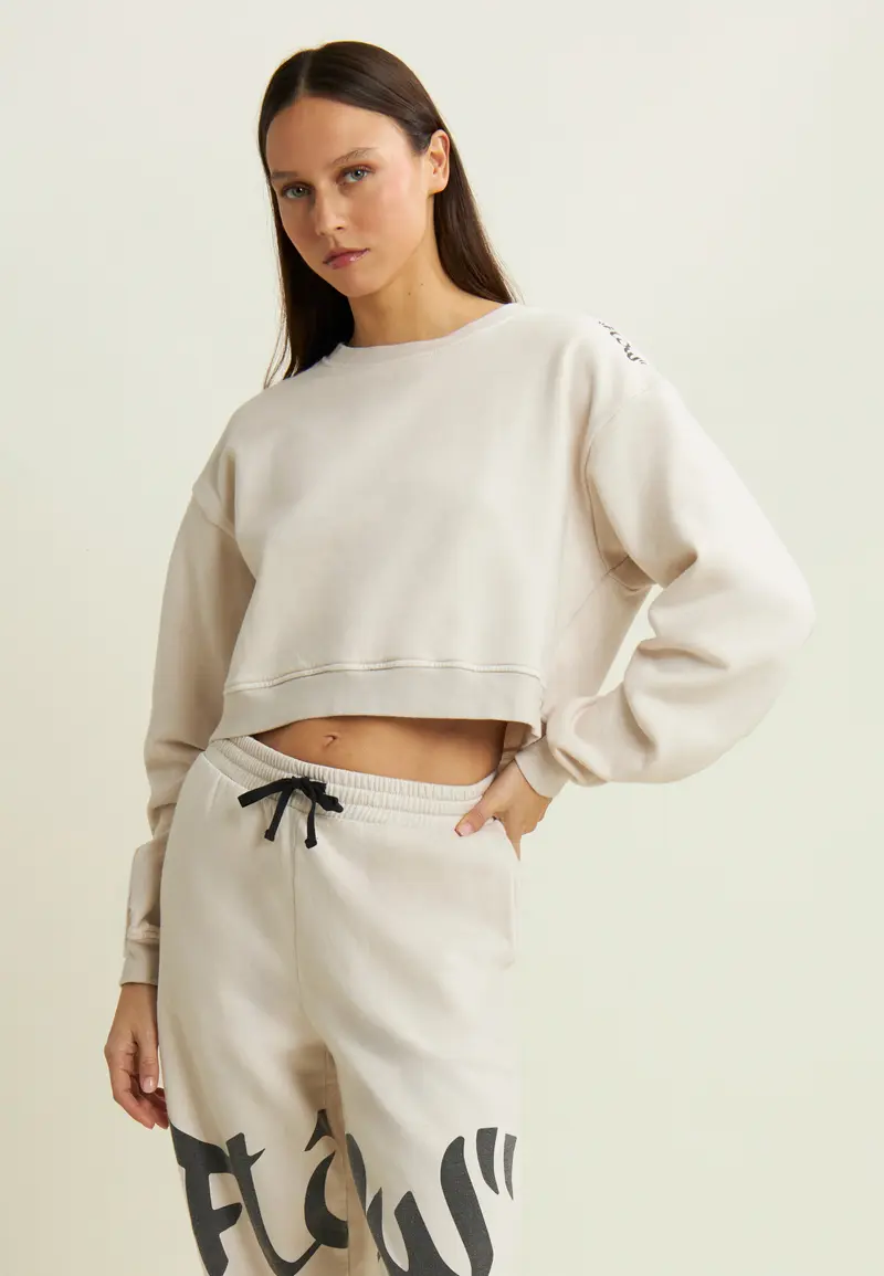 Felpa oversize cropped con stampa Flow sulla spalla
