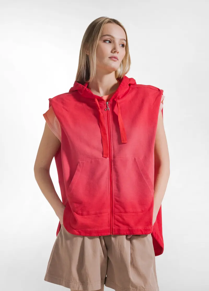 FELPA SMANICATA CON ZIP EFFETTO SFUMATO ROSSO