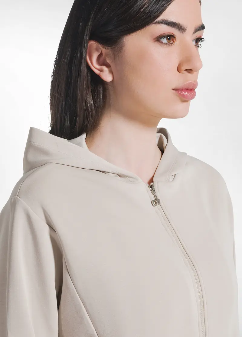 FELPA SOFT TOUCH CON CAPPUCCIO E ZIP BEIGE