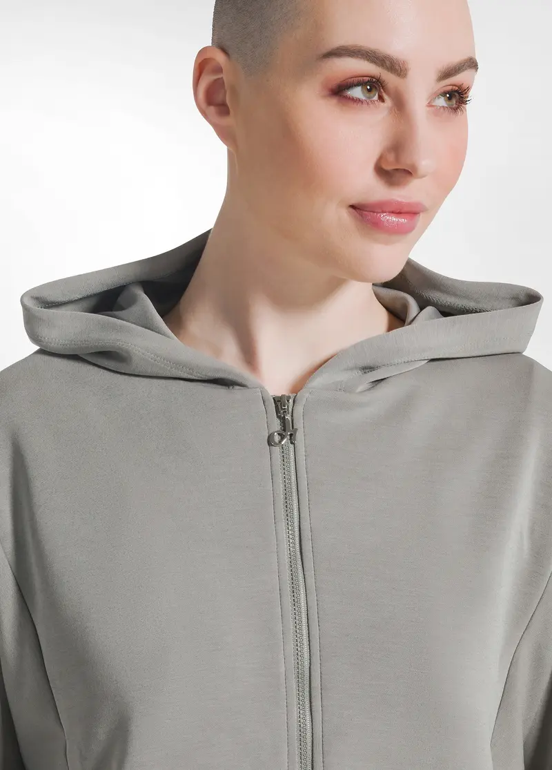 FELPA SOFT TOUCH CON CAPPUCCIO E ZIP VERDE