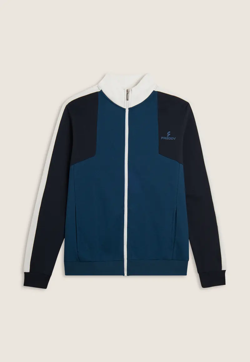 Felpa Uomo Full-Zip a Blocchi di Colore in Misto Cotone