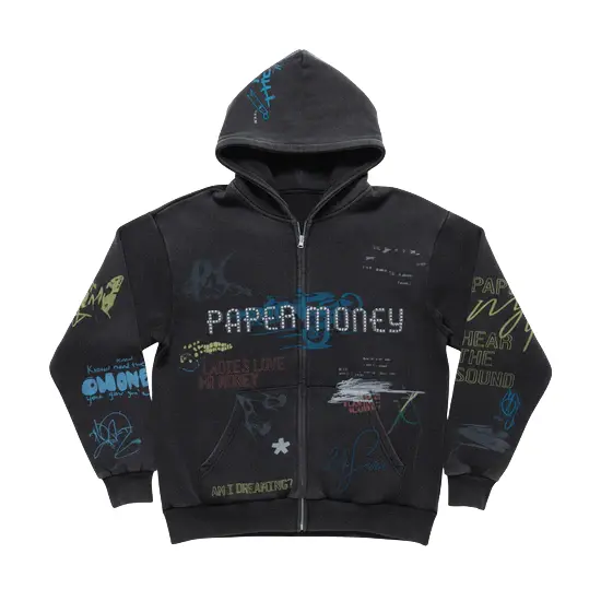 FELPA ZIP E CAPPUCCIO UOMO PAPER MONEY ALL-OVER STRASS