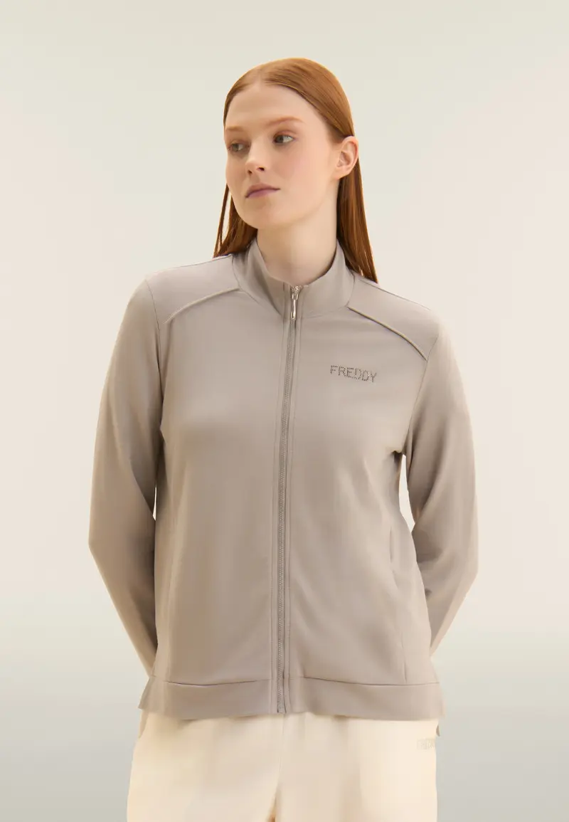 Felpa Zip e fondo asimmetrico con logo FREDDY in strass