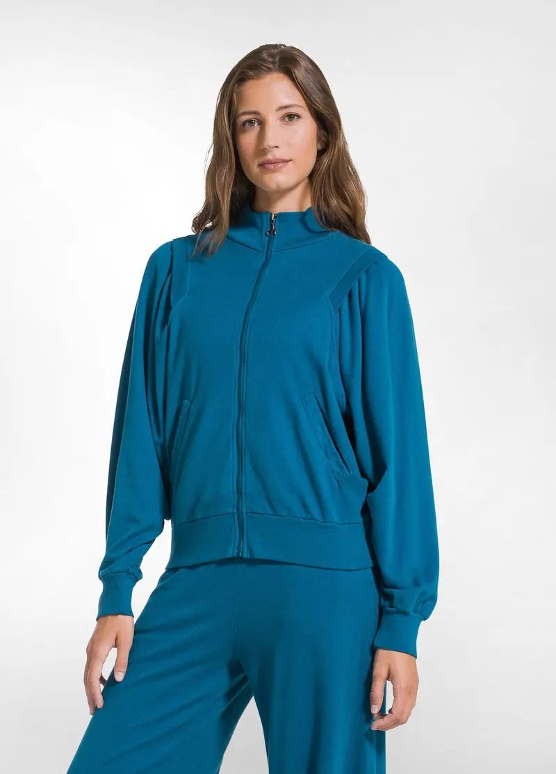 FELPA ZIP SENZA CAPPUCCIO VERDE