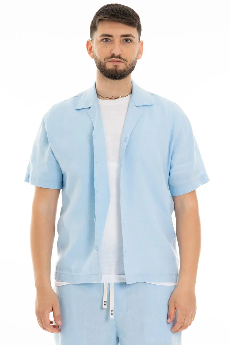 FIFTIETH CAMICIA IN LINO MANICA CORTA 100 AZZ