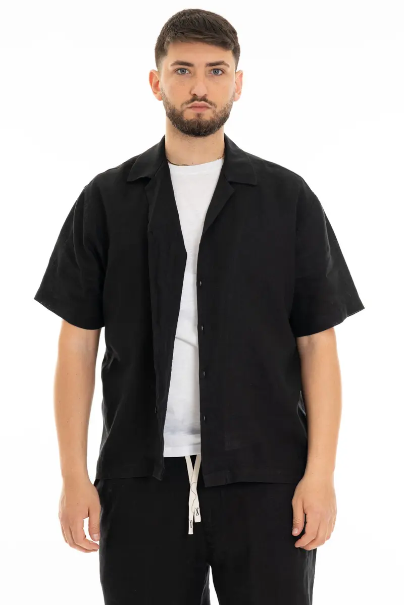 FIFTIETH CAMICIA IN LINO MANICA CORTA 100 NER
