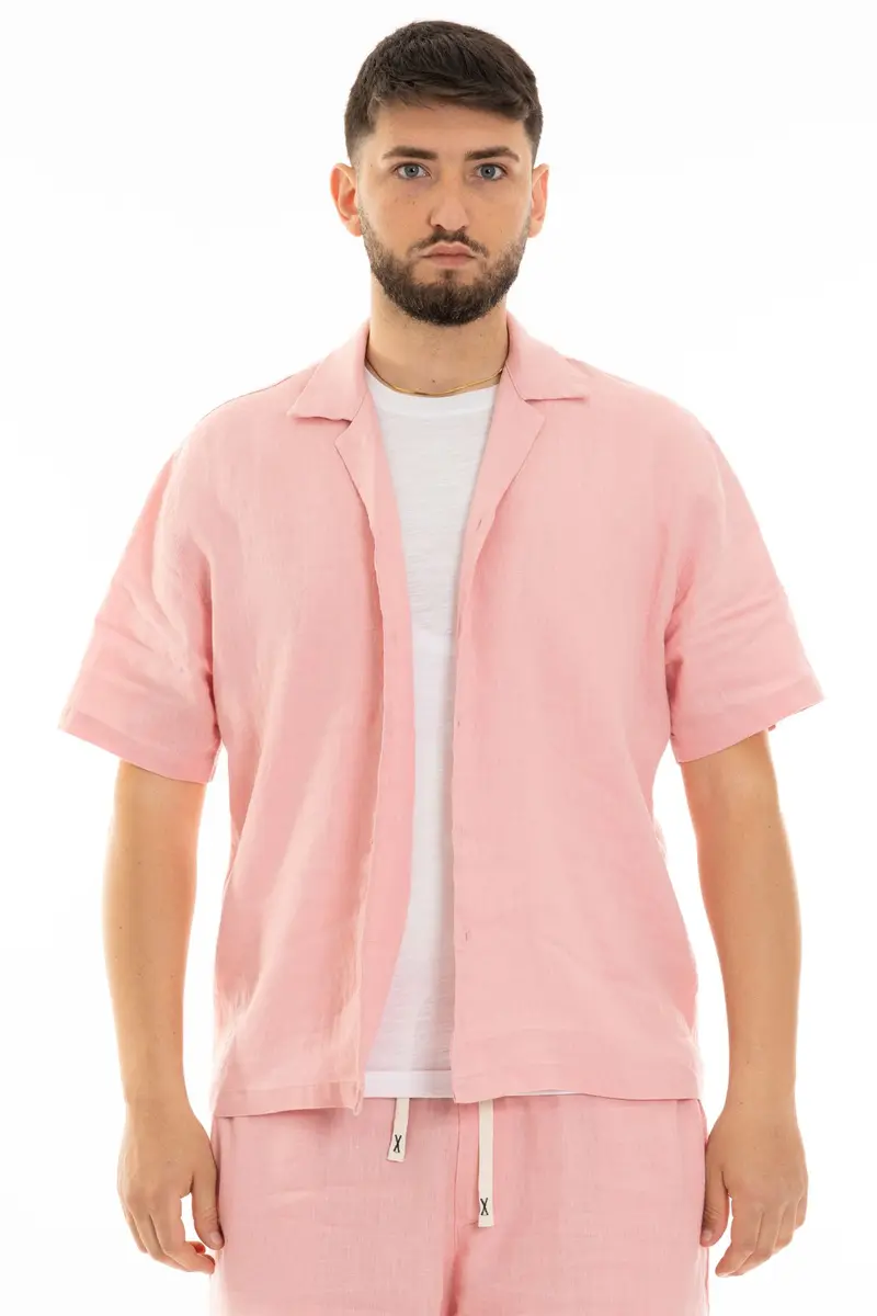 FIFTIETH CAMICIA IN LINO MANICA CORTA 100 ROS