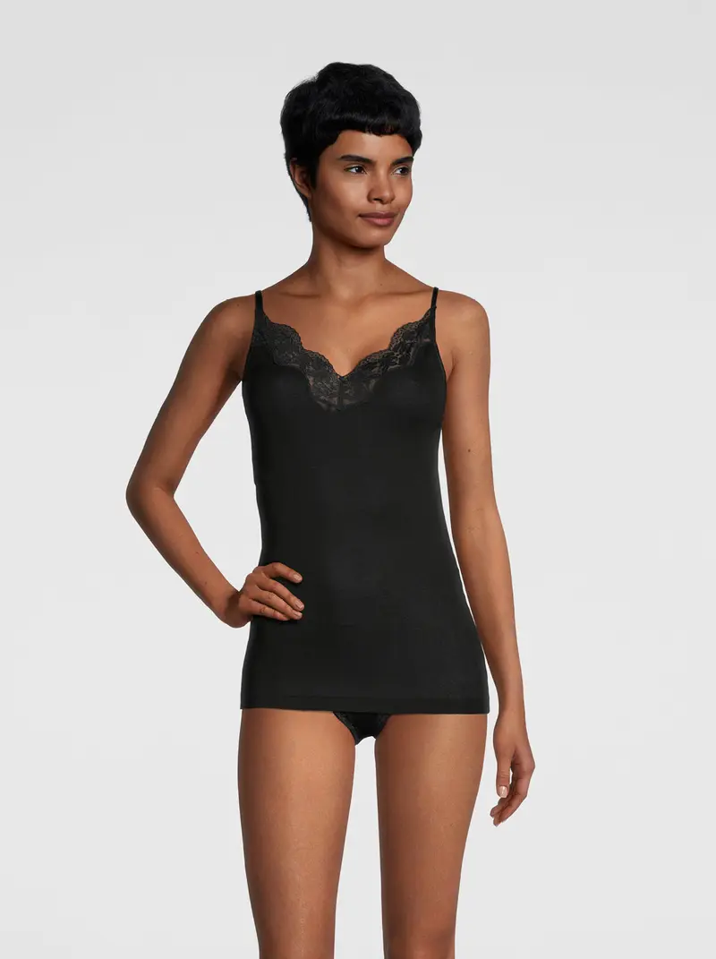 Filoscozia V neck Jaquard Lace Spaghetti Top 7000