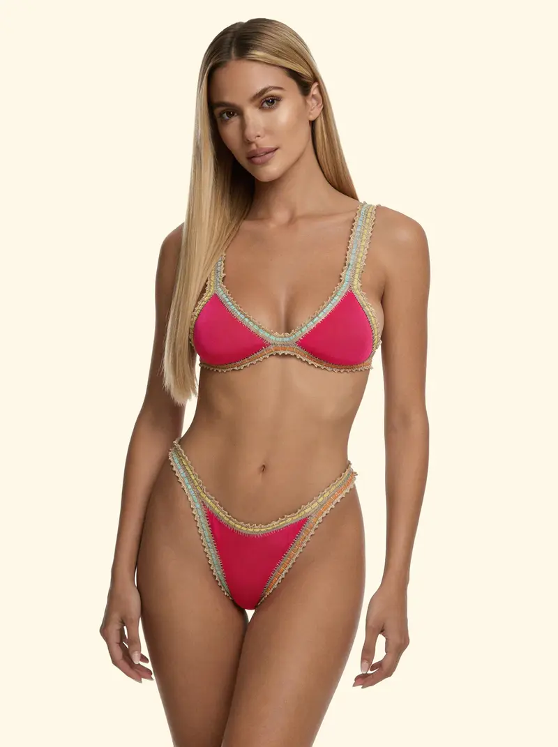 FK Bikini Donna F**K Triangolo con Slip Americano Fisso Fucsia SW0260FX