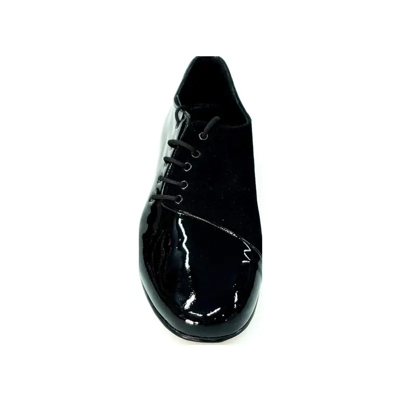 Franco (MS19) - Scarpa da Ballo Salsa Uomo Stringata in Vernice Nera e Camoscio Nero Forma tonda