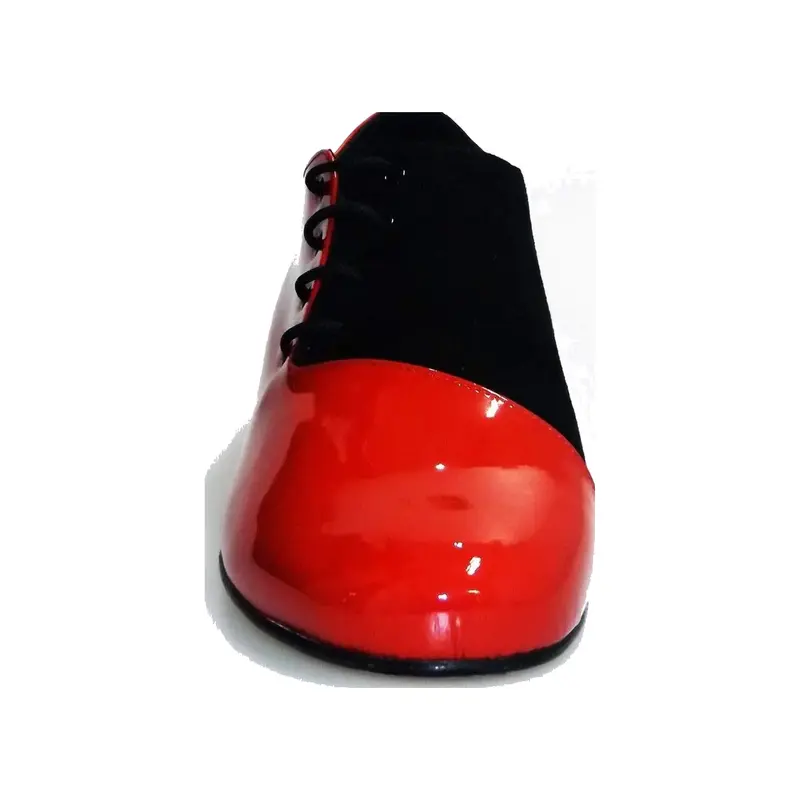 Franco (MS19) - Stringata Oxford da Ballo Salsa Uomo in Vernice Rossa e Camoscio Nero | Artigianale