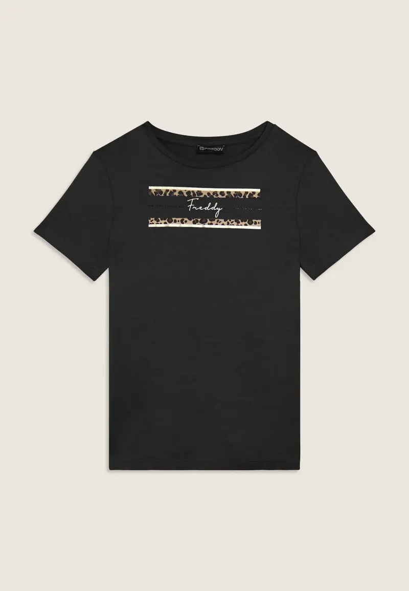 FREDDY T-SHIRT CON DETTAGLI ANIMALIER E BORCHIE S26WSLT5 N