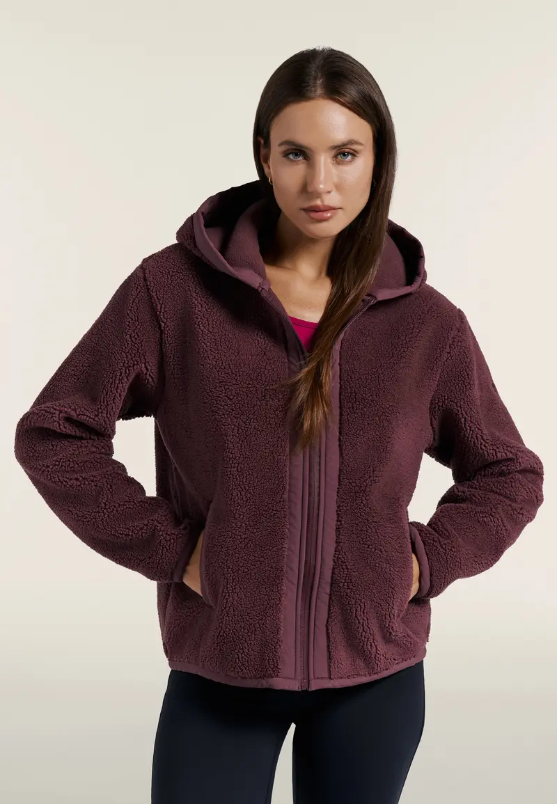 Giacca Donna in Sherpa e Polar Fleece con Zip e Cappuccio