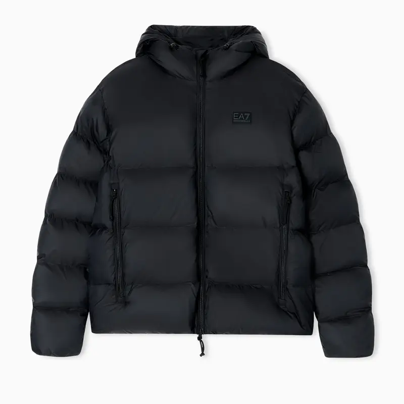 GIACCA IMBOTTITA EA7 EMPORIO ARMANI CON CAPPUCCIO TESSUTO TECNICO NERO UOMO